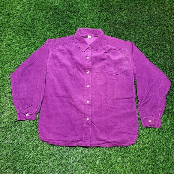 VTG 80s Corduroy Button Down Shirt USA Made Oversized Boxy Fit Womens L/XL - Picture 1 of 5